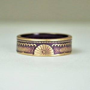 Japanese Coin Ring, Purple Ring, Wave Ring, Japanese Art, Brass Ring, Purple band. unique ring, bohemian ring, Art nouveau, 21st anniversary image 3