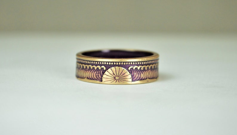 Japanese Coin Ring, Purple Ring, Wave Ring, Japanese Art, Brass Ring, Purple band. unique ring, bohemian ring, Art nouveau, 21st anniversary image 3