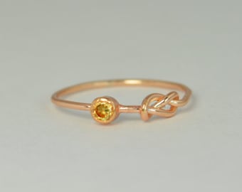 14k Rose Gold Topaz Infinity Ring, 14k Rose Gold, Stackable Rings, Mothers Ring, November Birthstone, Rose Gold Infinity,Rose Gold Knot Ring