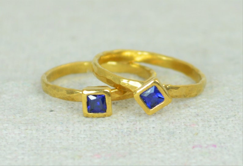 Square Sapphire Ring, Gold Filled Sapphire Ring, September Birthstone Ring, Mothers Ring, Square Stone Ring, Gold Saphhire Ring, Gold Ring image 3