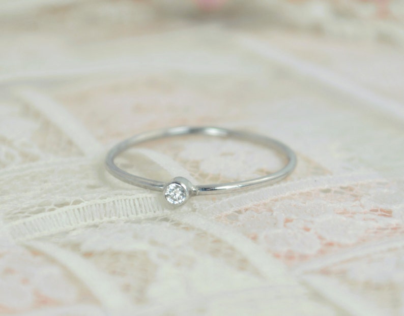 Tiny Diamond Ring Set Solid White Gold Wedding Set Diamond image 2