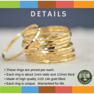 Super dünnes 14k Gold gehämmert Band, 14k Gold Filled, Goldband, Stapelringe, einfacher Goldring, gehämmerte Goldbänder, zierlicher Goldring, Ring Bild 3