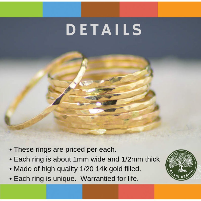 Super Thin 14k Gold Hammered Band, 14k Gold Filled, Gold Band, Stacking Rings, Simple Gold Ring, Hammered Gold bands, Dainty Gold Ring, Ring image 3