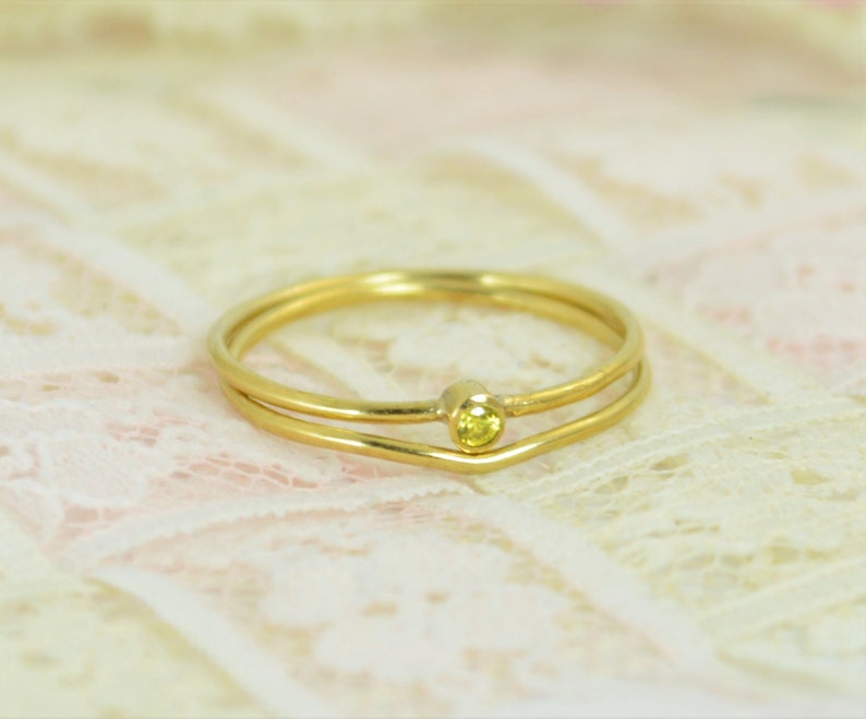 Tiny Citrine Ring Set, Solid 14k Gold Wedding Set, Stacking Ring, Solid 14k Gold Citrine Ring, November Birthstone, Bridal Set, Topaz Ring image 2