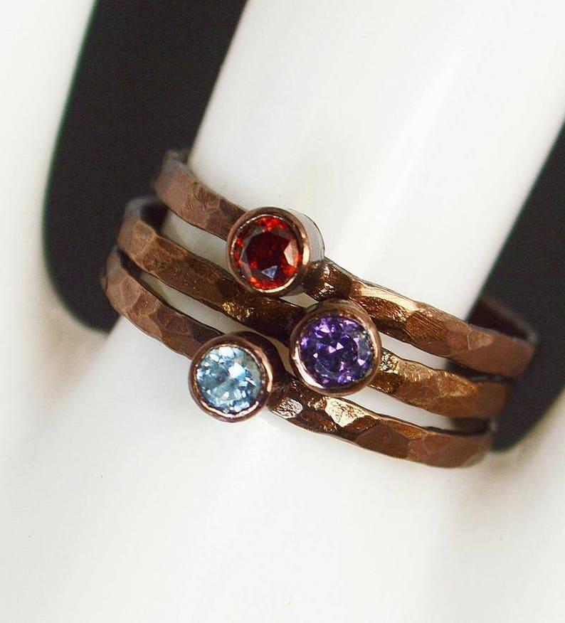 Bronze Copper Amethyst Ring, Classic Size, Stackable Rings, Mothers Ring, February Birthstone, Copper Jewelry, Solitaire, Pure Copper, Band image 4