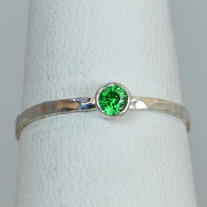 Dainty Emerald Ring, Hammered Silver, Stackable Rings, Mother's Ring ...