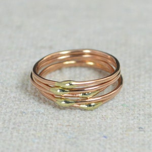 Unique Rose Gold and Solid 14k Gold Dew Drop Stacking Rings,Bimetal Ring, Hippie Ring, Gold Boho Rings, Gold Dew Drop Rings, Bohemian Ring image 1