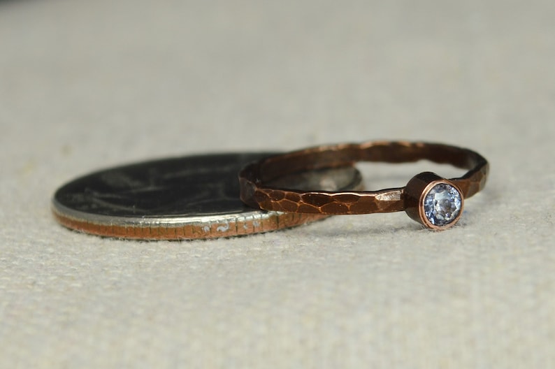 Bronze Copper CZ Diamond Ring, Classic Size, Stackable Rings, Mother's Ring, April Birthstone, Copper Jewelry, White Ring, Pure Copper, Band image 3