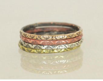 Bohemian Stacking Rings, BoHo Rings, Tribal Rings, V Stamp Stacking Ring, Rustic Ring, Sterling Ring, Brass Ring, Bronze Ring, Gold Ring-G13