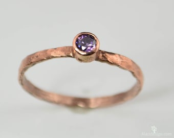 Copper Amethyst Ring, Classic Size, Stackable Rings, Mother's Ring, February Birthstone Ring, Copper Jewelry, Amethyst Ring, Pure Copper