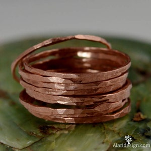 Set of 5 Super Thin Copper Rings, Copper Ring, Stackable Ring, Stacking Ring, Hammered Rings, Copper Band, Arthritis Ring, Stack Ring, Alari image 3