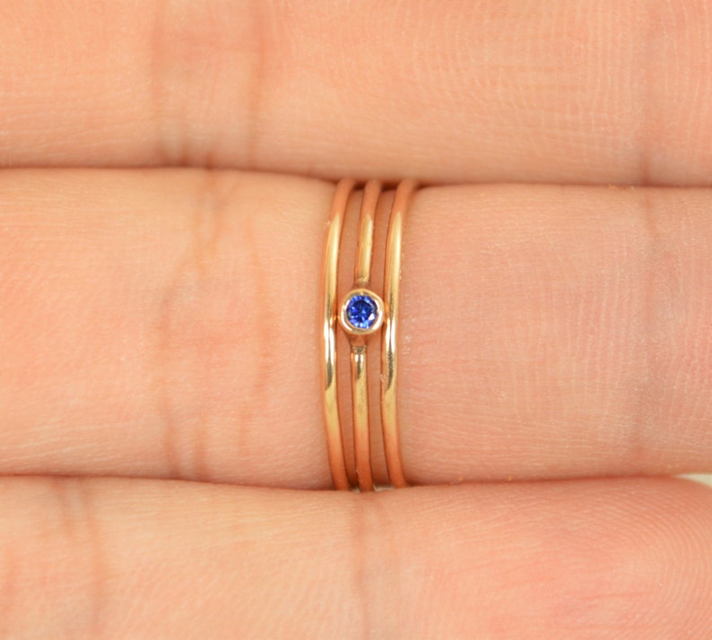 Tiny Rose Gold Filled Sapphire Ring, Rose Gold Sapphire Stacking Ring, Rose Gold Sapphire Ring, Sapphire Mothers Ring, September Birthstone image 2