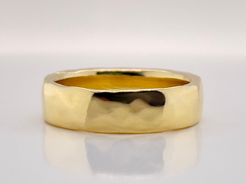 5mm Wide Solid Gold Hammered Wedding Band, Choose 10k, 14k, 18k, or 22k Yellow Gold, Rustic Wedding Ring, Heavy Gold Ring, Free Engraving image 2