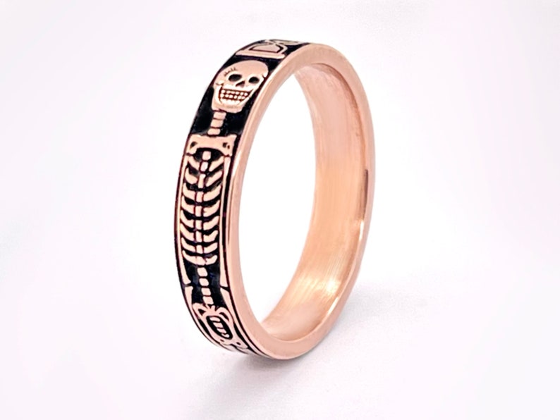 Rose Gold Gothic Ring, Memento Mori Jewelry, Mourning Ring, Skeleton Ring, memorial ring, Free Inside Ring Engraving image 1