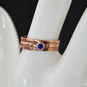 Copper Sapphire Ring, Classic Size, Stackable Ring, Sapphire Mother's Ring, September Birthstone Ring, Copper Jewelry, Sapphire Ring, image 2