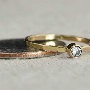 Classic Solid 14k Gold CZ Diamond Ring, 3mm Gold Solitaire, Solitaire Ring, Real Gold, April Birthstone, Mothers Ring, Solid Gold Band, Gold image 4