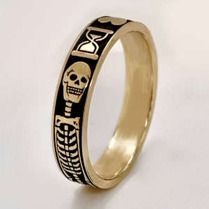 Yellow Gold Gothic Ring, Memento Mori Jewelry, Mourning Ring, Skeleton Ring, memorial ring, Free Inside Ring Engraving image 1