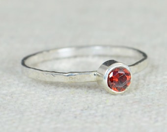 Small Garnet Ring, Garnet Ring, Natural Garnet Ring, Mothers Ring, January Birthstone Ring, Garnet Jewelry, Sterling Silver Ring, Silver