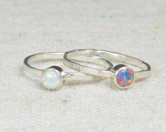 Grab 2 - Small Opal Rings, Opal Ring,  Opal Jewelry, Stacking Ring, October Birthstone Ring, Opal Ring,  Mothers Ring