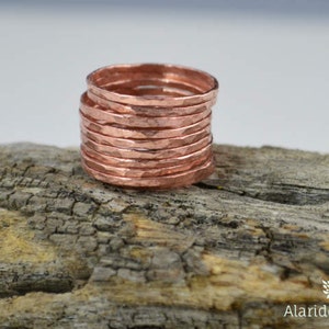 Set of 5 Thin Copper Stackable Rings, Stackable Rings, Stacking Rings, Copper Ring, Hammered Copper Ring, Simple Copper Ring, Stack Ring image 3