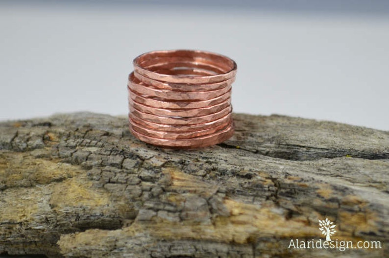 Set of 5 Thin Copper Stackable Rings, Stackable Rings, Stacking Rings, Copper Ring, Hammered Copper Ring, Simple Copper Ring, Stack Ring image 3