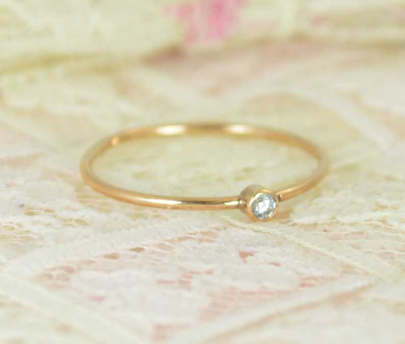 Tiny Diamond Ring Set, Solid 14k Rose Gold Wedding Set, Diamond Stacking Ring, Gold Diamond Ring, April Birthstone, Bridal Set, Diamond image 2