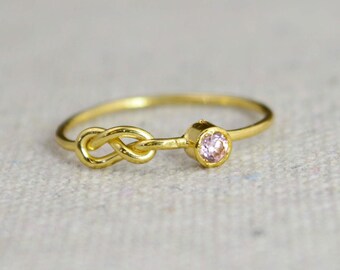 Pink Tourmaline Infinity Ring, Gold Filled Ring, Stackable Rings, Mother's Ring, October Birthstone Ring, Gold Infinity Ring, Gold Knot Ring