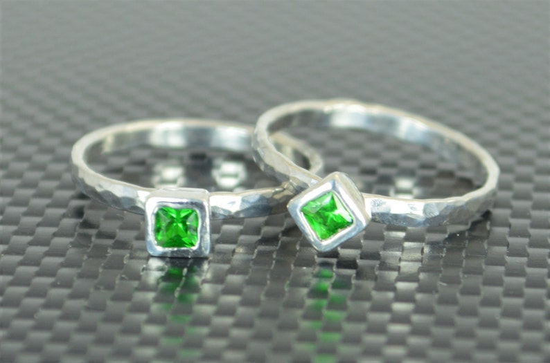 Square Emerald Ring, Emerald Solitaire, Emerald Silver Ring, May Birthstone, Square Stone Mothers Ring, Silver Band, Square Stone Ring image 2