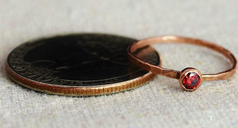 Dainty Copper Garnet Ring, Copper Ring, Garnet Mothers Ring, January Birthstone Ring, Stacking Copper Ring, Copper Band image 4