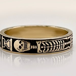 Yellow Gold Gothic Ring, Memento Mori Jewelry, Mourning Ring, Skeleton Ring, memorial ring, Free Inside Ring Engraving image 3