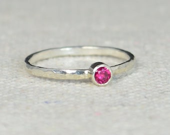 Classic Sterling Silver Ruby Ring, 3mm Silver solitaire, Solitaire, Silver jewelry, July Birthstone, Mothers RIng, Silver band