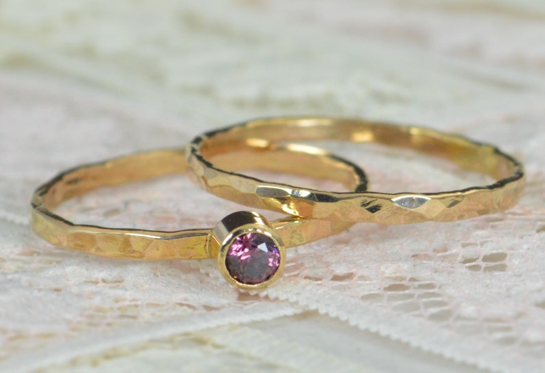 Alexandrite Engagement Ring, 14k Gold, Alexandrite Wedding Ring Set, Rustic Wedding Ring Set, June's Birthstone, Solid 14k Alexandrite Ring image 2