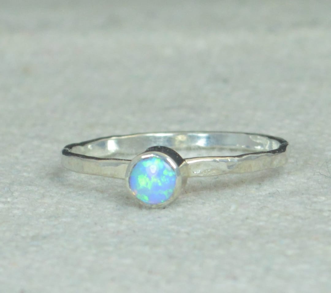 Small Silver Opal Ring, Sterling Opal Ring, Light Blue Opal Ring ...