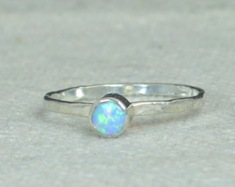 Small Silver Opal Ring, Sterling Opal Ring, Light Blue Opal Ring, Mothers Ring, Opal Jewelry, Stacking Ring, October Birthstone Ring