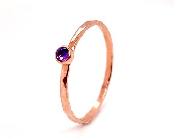Dainty Solid 14k Rose Gold Amethyst Ring,  Gold Solitaire, Solitaire Ring, Solid Rose Gold, February Birthstone, Mothers RIng, Solid Gold
