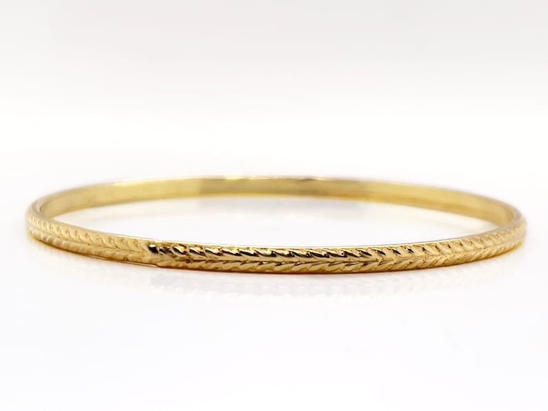 2.5mm Solid Gold Bangle Not Hollow Wheat Pattern Vintage Design Choose 10K, 14K, 18k, or 22k Solid Gold Bangle Bracelet image 3