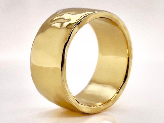 Massive 10mm Wide Solid Gold Hammered Wedding Band Choose 10k