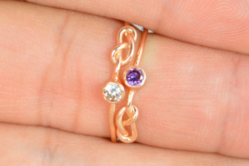 Amethyst Infinity Ring, Rose Gold Filled Ring, Stackable Rings, Mothers Ring, February Birthstone Ring, Purple Ring, Rose Gold Knot Ring image 2