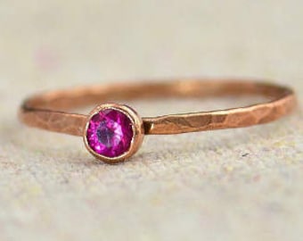 Dainty Copper Ruby Ring, Hammered Copper, Stackable Rings, Ruby Mother's Ring,  July Birthstone Ring, Copper Jewelry, Ruby Ring, Copper Ruby