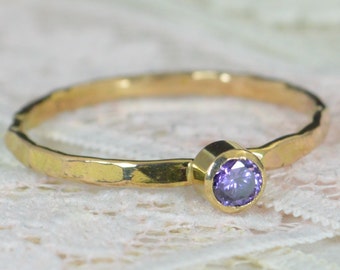 Amethyst Engagement Ring, 14k Gold, Amethyst Wedding Ring Set, Rustic Wedding Ring Set, February Birthstone, Solid 14k Amethyst Ring