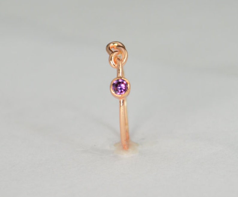 14k Rose Gold Amethyst Infinity Ring, 14k Rose Gold, Stackable Rings, Mothers Ring, February Birthstone, Rose Gold Infinity, Rose Gold Knot image 2