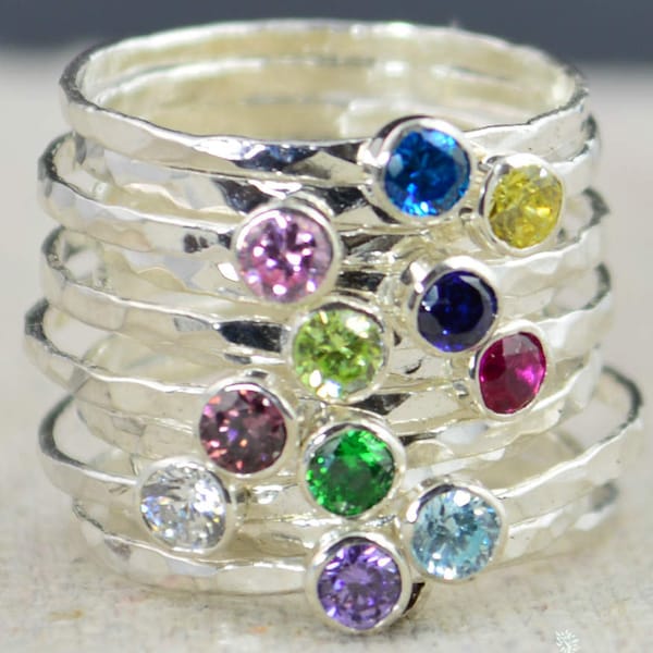 Stackable Birthstone Rings, Stackable Gemstone Rings, Birthstone Rings, Thin Silver Stackable Rings, Gemstone Rings, Birthstone Jewelry