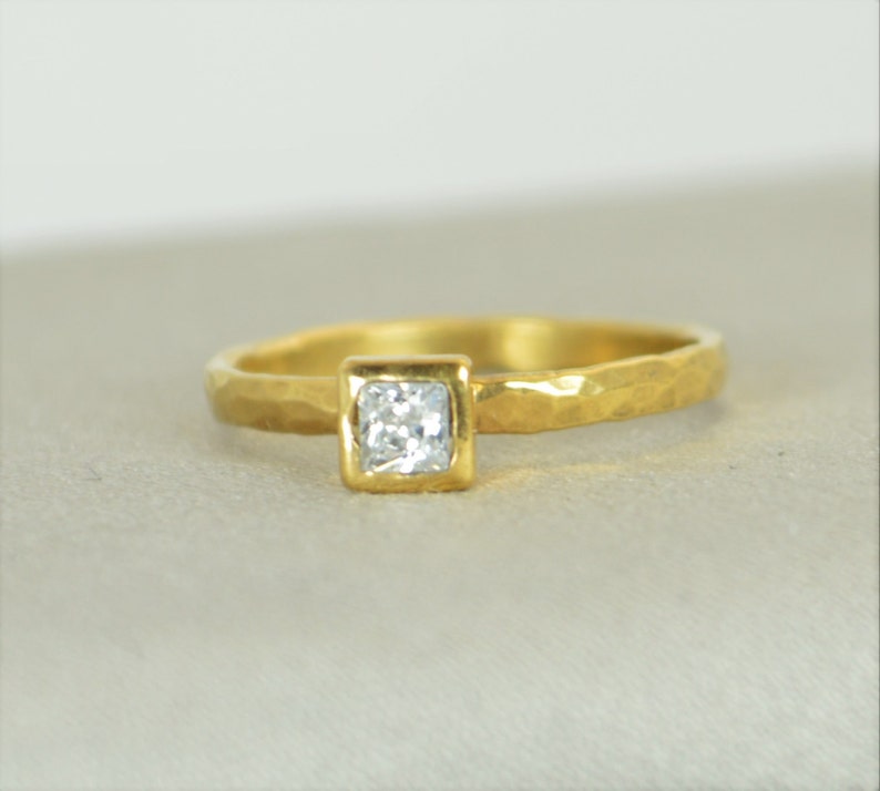 Square CZ Diamond Ring, Diamond, 14k Gold Ring, April's Birthstone Ring, Square Stone Mothers Ring, Square Stone Ring, Diamond Ring image 2