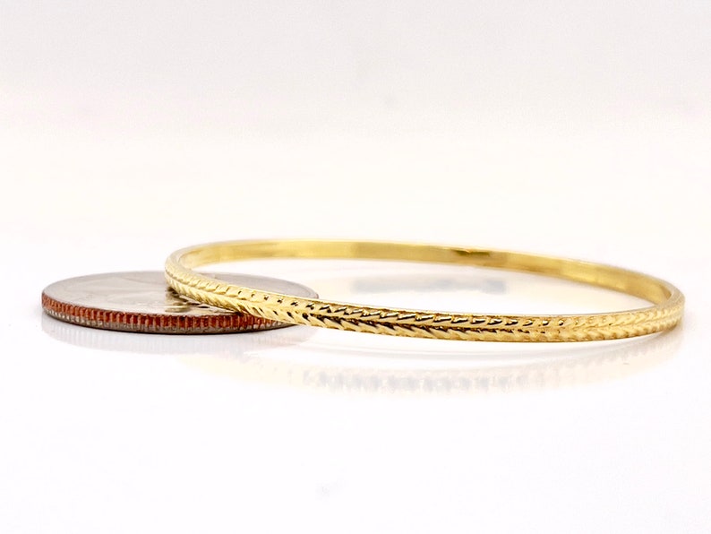 2.5mm Solid Gold Bangle Not Hollow Wheat Pattern Vintage Design Choose 10K, 14K, 18k, or 22k Solid Gold Bangle Bracelet image 4