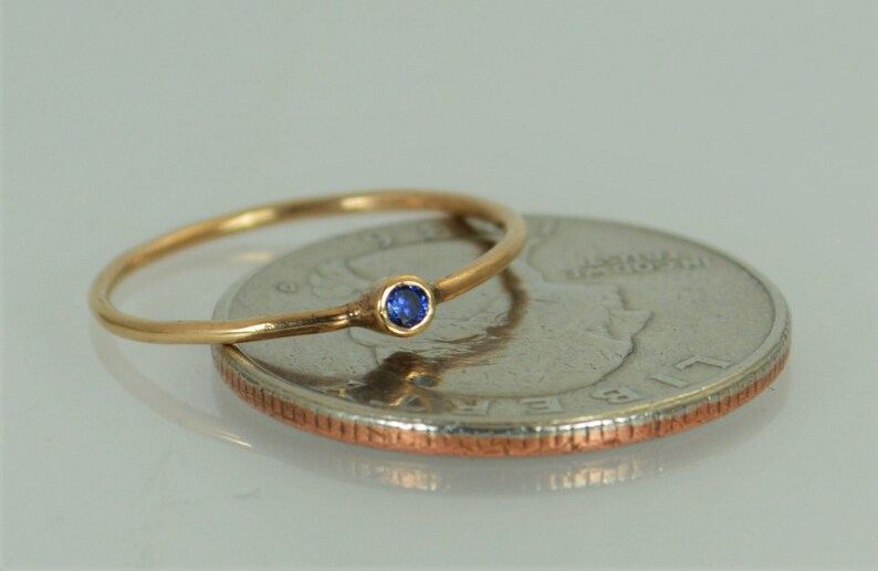 Tiny Sapphire Ring, Sapphire Stacking Ring, Solid 14k Rose Gold Sapphire Ring, Sapphire Mothers Ring, September Birthstone, Sapphire Ring image 4