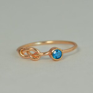 14k Blue Zircon Infinity Ring,14k Rose Gold, Stackable Rings, Mothers Ring, December Birthstone, Rose Gold Infinity Ring,Rose Gold Knot Ring image 1