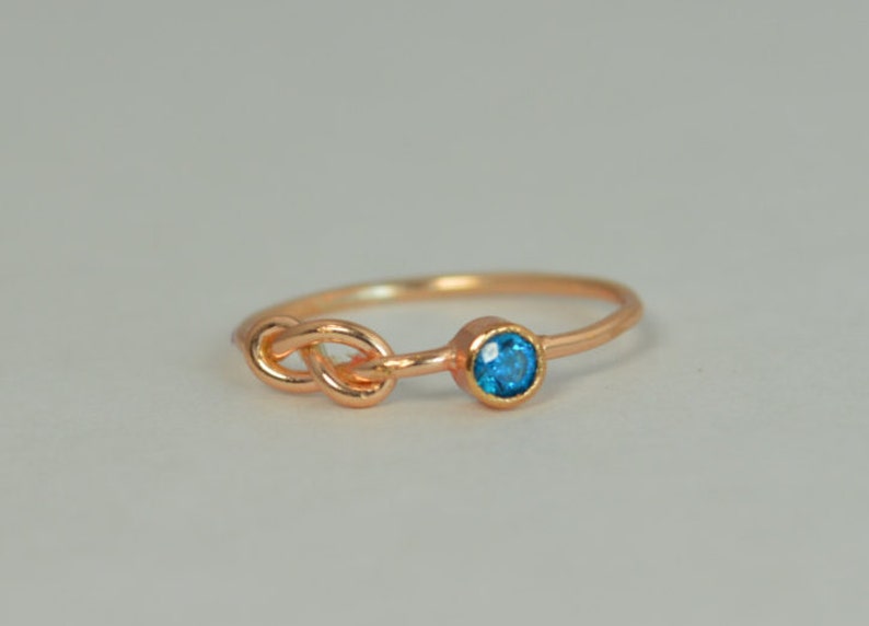 14k Blue Zircon Infinity Ring,14k Rose Gold, Stackable Rings, Mothers Ring, December Birthstone, Rose Gold Infinity Ring,Rose Gold Knot Ring image 1