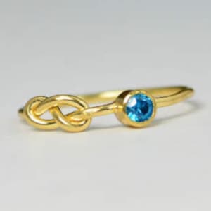 14k Blue Zircon Infinity Ring, 14k Gold Ring, Stackable Rings, Mother's Ring, December Birthstone Ring, Gold Infinity Ring, Gold Knot Ring image 1