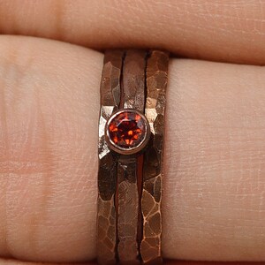 Bronze Copper Garnet Ring, Classic Size, Stackable Rings, Mother's Ring, January Birthstone, Copper Jewelry, Garnet Ring, Pure Copper Band image 2