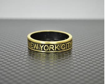 New York City Coin Ring, Brass Coin Ring, New York City jewelry, Subway Token Ring, Black and Gold Ring, Black Ring, New York Gift, NYC Ring